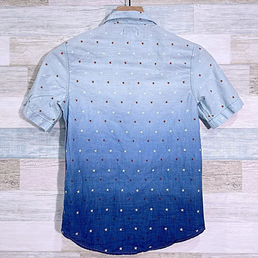 Old Navy Soft Washed Americana Star Print Shirt Blue Short Sleeve Boys Medium